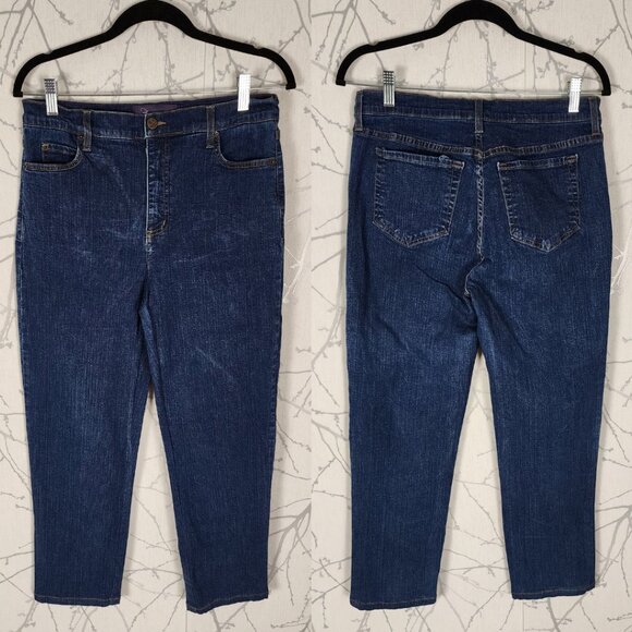 NYDJ Dark Wash Stretch Denim High Rise Lift Tuck Straight Leg Jeans - Picture 1 of 5